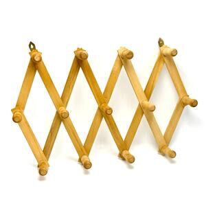 Vintage Retro Wooden Accordion Wall Rack 13 Peg Expandable Coat Hat Mug Hanger